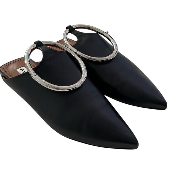 Alaia La Babouche Leather Pointy Toe Mules Ankle Strap Ring Statement 7.5/37.5 - Picture 2 of 10